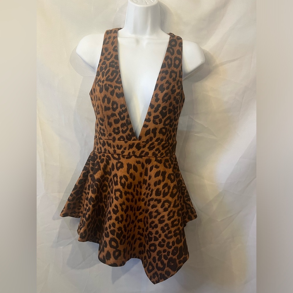 Pink Owl Animal Print Mini Dress with Shorts V Neck Cut Size Small